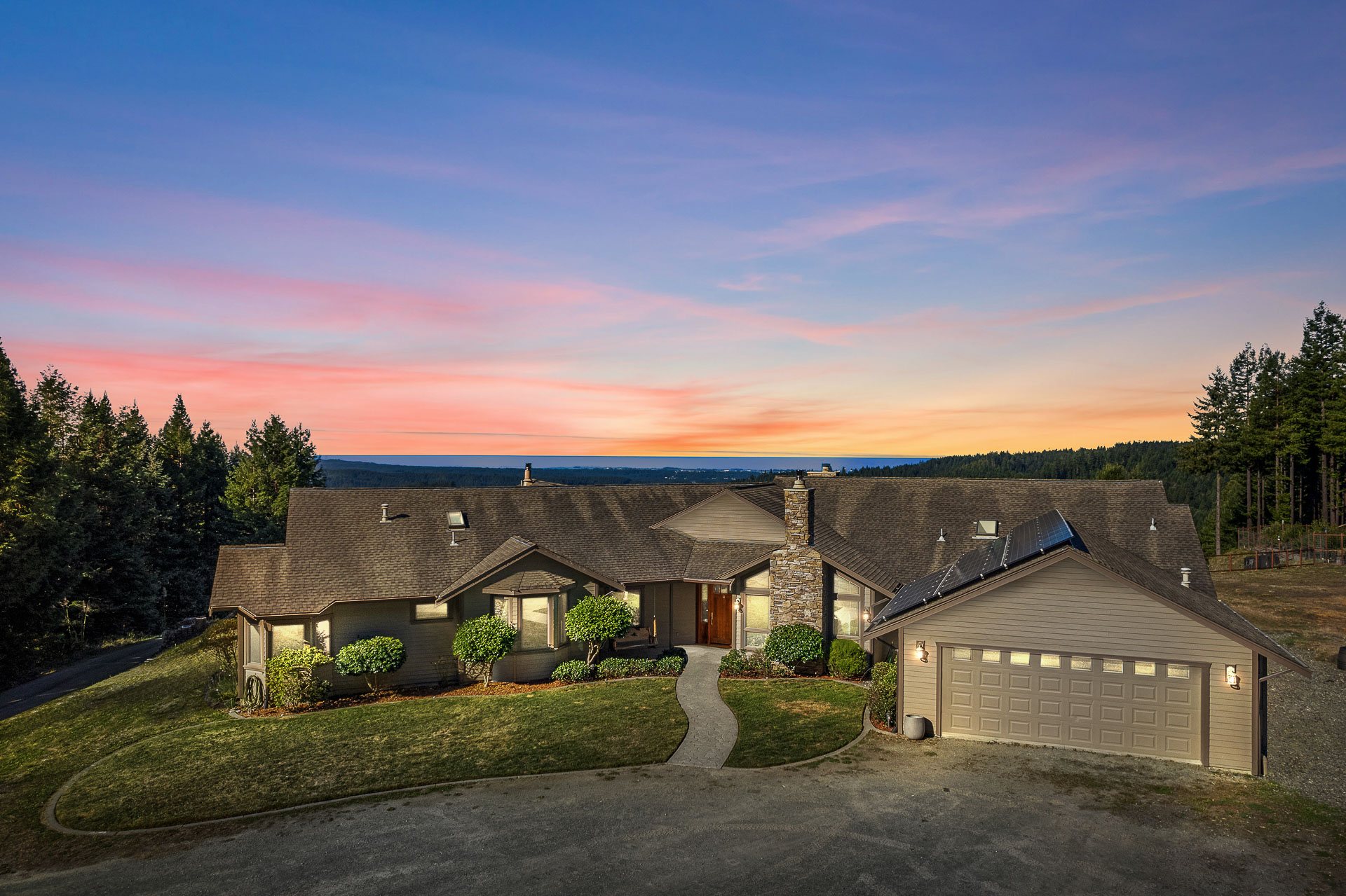 Aerial photo of beautiful 4,700 Square foot house during sunset